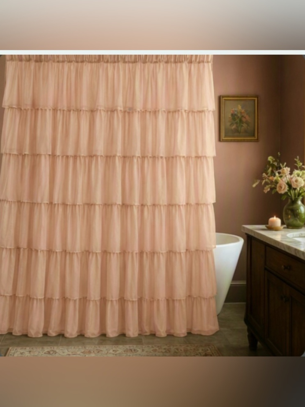 🌹 Elegant 🌹 Beige Sheer Ruffle Shower Curtain